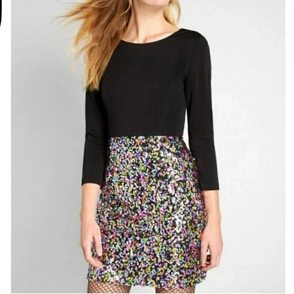 Hutch for ModCloth Black Sequin Mini Dress | Sparkly Party Dress | Size 8 - Picture 1 of 5